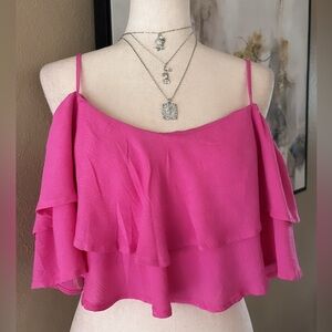 Pink Ruffle Layered Crop Flounce Women's Top